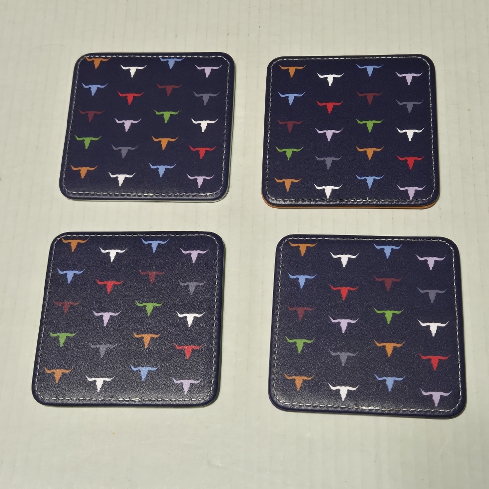 Reversible Coasters LONGHORN COASTERS Texas Western bull horn, SET OF 4 - Picture 3 of 16